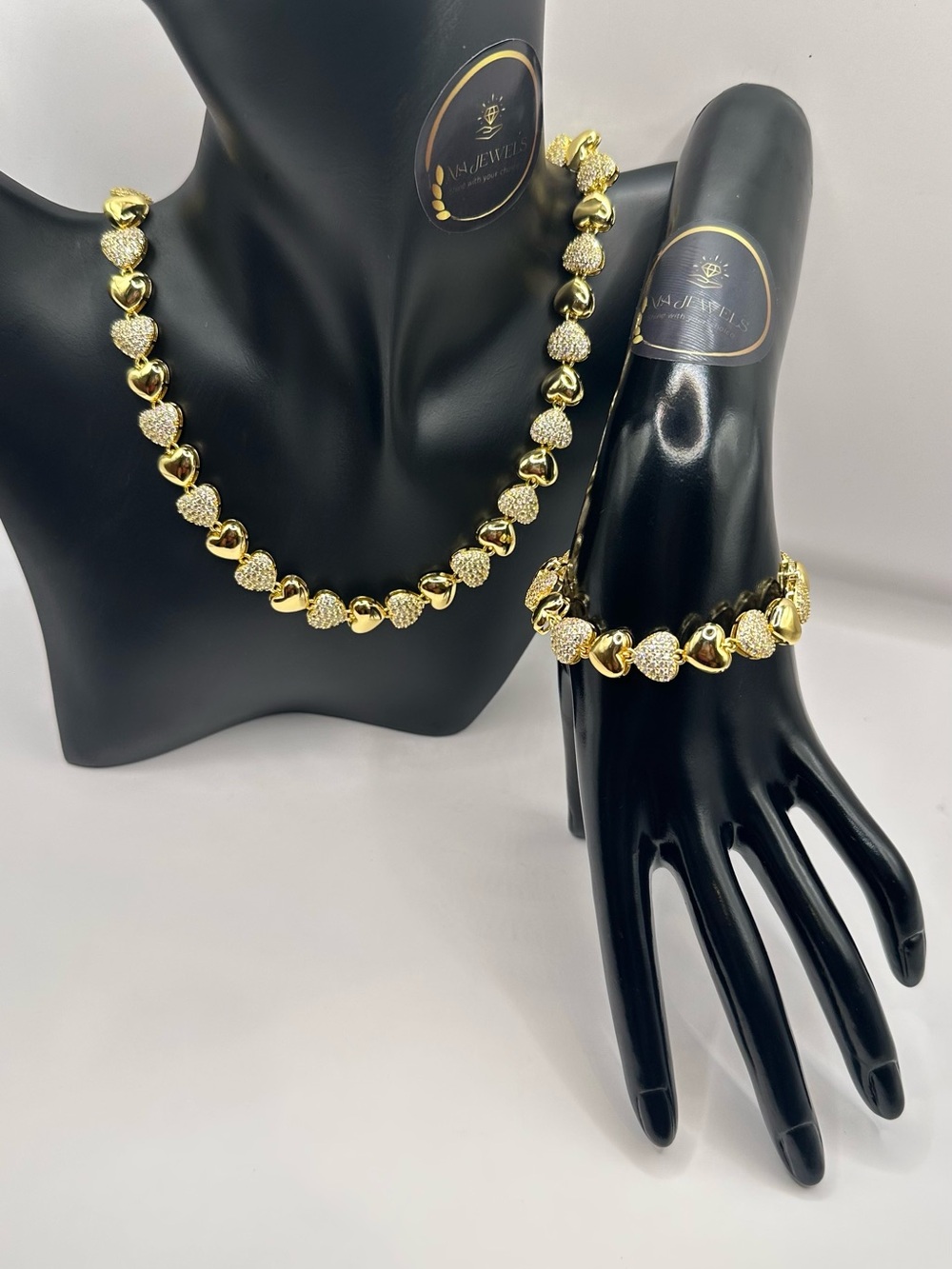 Radiant Gold Heart Necklace and Bracelet Set